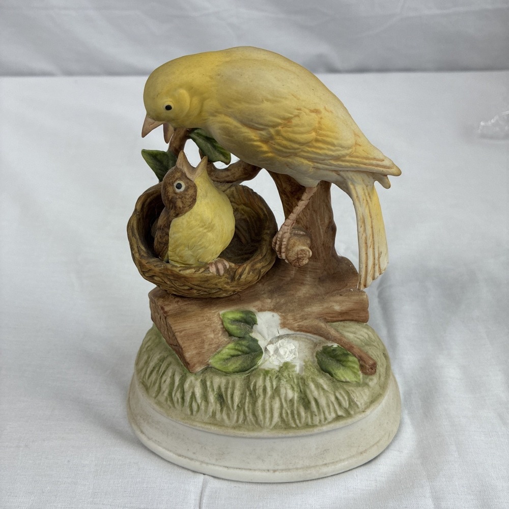 Gorham Yellow Bird and Nest Music Box Statuary Japan Vintage 1970s DAMAGED PLAYS